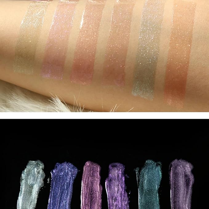 MAEPEOR Glitter Liquid Lipsticks Set 6 Colors Diamond Shimmer Metallic Lipstick Waterproof Long Lasting Makeup Kit Face Eye Glow Shimmer Shinning Lip Gloss Set (Set 01)