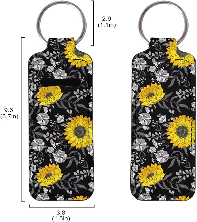 Bulopur Black Yellow Sunflower Chapstick Keychain Holder Lip