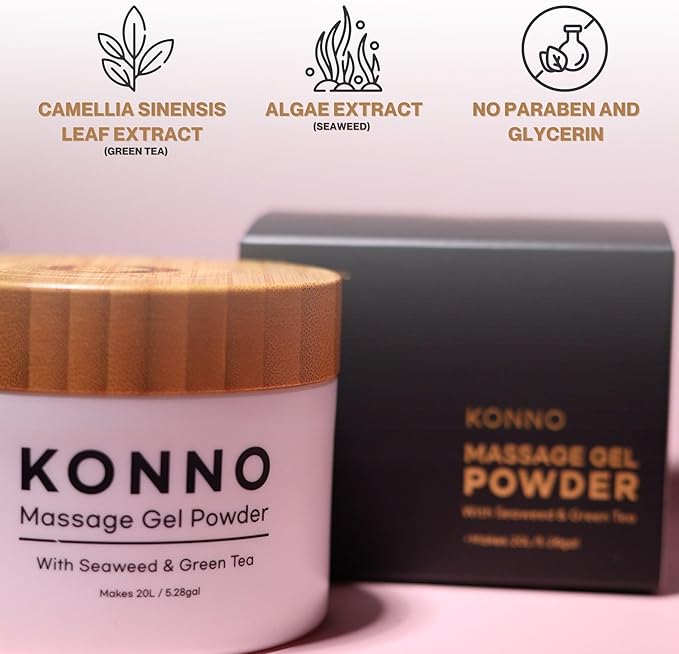 Japanese Nuru Massage Gel Powder 200g | Formulated with Natural Seaweed & Green Tea | Made in Japan | Paraben, & Glycerine Free | Fragrance-Free | Makes 5.28 gal/ 20L | Vegan | Konno