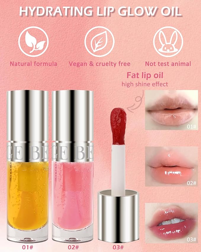 Lip Glow Oil Kit-3 Colors Moisturizing Tinted Lip Glow