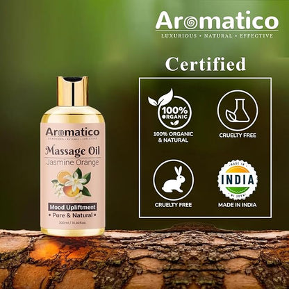 AROMATICO Massage Oil with Jasmine & Orange Essential Oils. Natural Power of Sesame, Almond & Jojoba Oils. Full Body Massage Oil for Relaxtion. for Men & Women - 10 Fl Oz