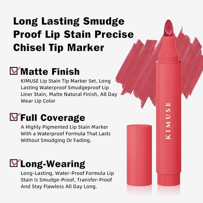 KIMUSE Lip Stain Tip Marker Set, Long Lasting Long