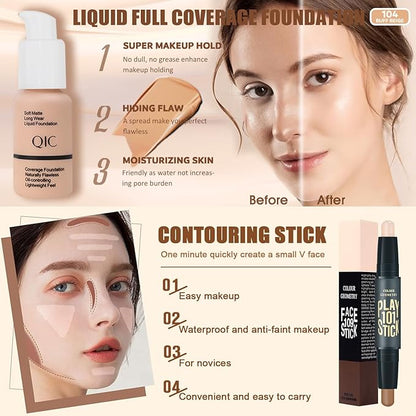 All in One Makeup Kit,Includes Naked Eyeshadow,Liquid Foundation,CC