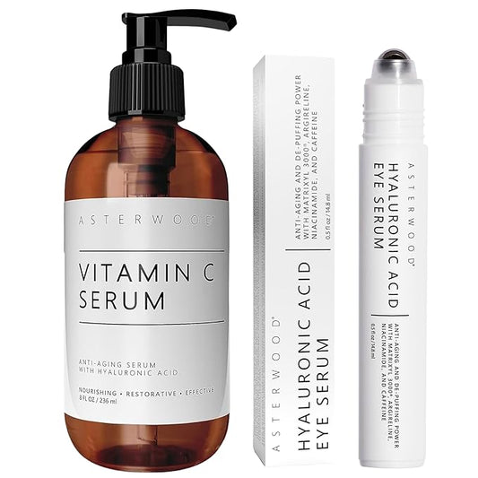 Asterwood Vitamin C Serum 8 oz + Hyaluronic Acid Eye Serum