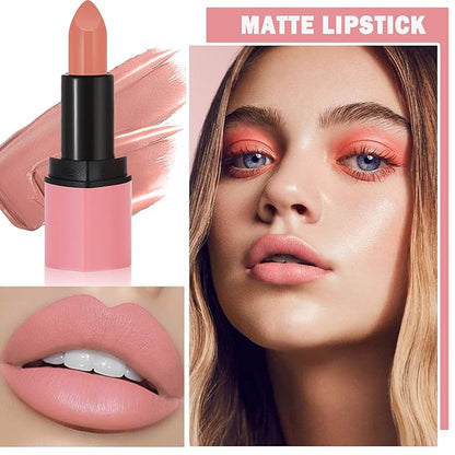 Nude Matte Lipstick, Nude Lip Stain Velvet Lip Stick Bold and Intense Nude Pink Lipstick Smooth Matte Lip Gloss for Women Girls Daily Natural Nude Lip Makeup - #03