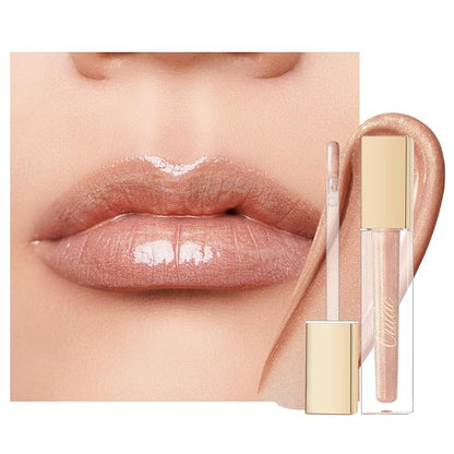 Oulac Nude Lip Gloss High-shine Moisturizing Lip Gloss Oil Colorful Shade Liquid Lipstick Non-sticky Cup Glitter lipstick Lip Tint Reduce Fine Lines Lip Glaze For Dry Lip C17