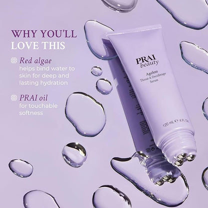 PRAI Beauty Ageless Throat & Decolletage Serum for Instantly Ageless Neck | Neck Firming and Tightening Serum | Anti-Aging Serum that Shields Skin from Damage and Improves Skin Tone + Colour | 4 Oz