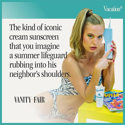 Vacation Classic Sunscreen Lotion SPF 30 + Air Freshener Bundle, Water Resistant Broad Spectrum Sunscreen Sun Block, Vegan Sun Tanning Lotion, Body Lotion with SPF, SPF 30 Sunscreen, 3.4 Fl. Oz.