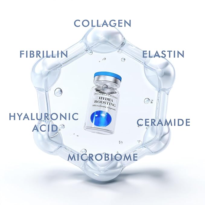MADECA DERMA Hydra Boosting Microbiome Ampoule – Deep Hydration with Hyaluronic Acid & Panthenol, Korean Skincare for Intense Moisture, Skin Barrier Repair & Plumping (0.23 fl oz x 5 Bottles)
