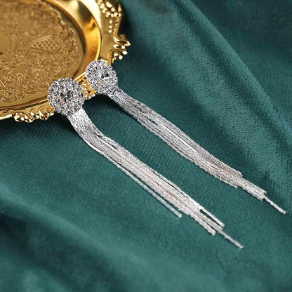 Vintage Crystal Chandelier Dangle Earrings Rhinestone Tassel Chain