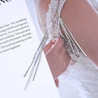 Vintage Crystal Tassel Earrings Rhinestone Bar