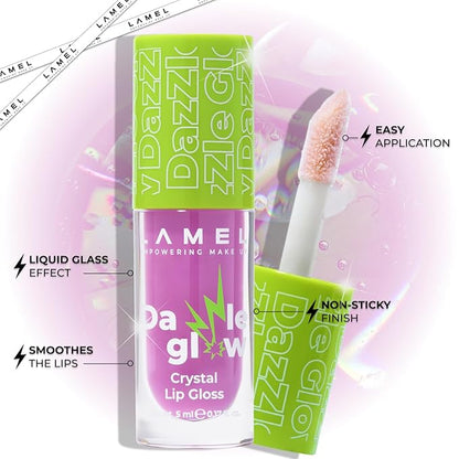 Lamel Dazzle Glow Crystal Clear Lip Gloss - Hydrating Lip Gloss - Non Sticky Lip Gloss - Colored Lip Gloss - Lip Gloss Color - Mini Lip Gloss - Moisturizing Lip Gloss - №406 Empower