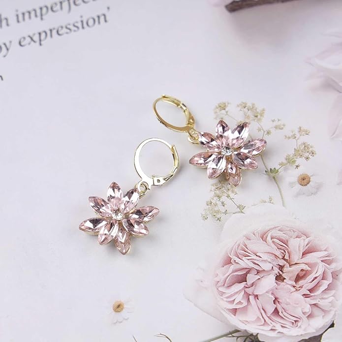 Vintage Blue Crystal Flower Earrings Sapphire