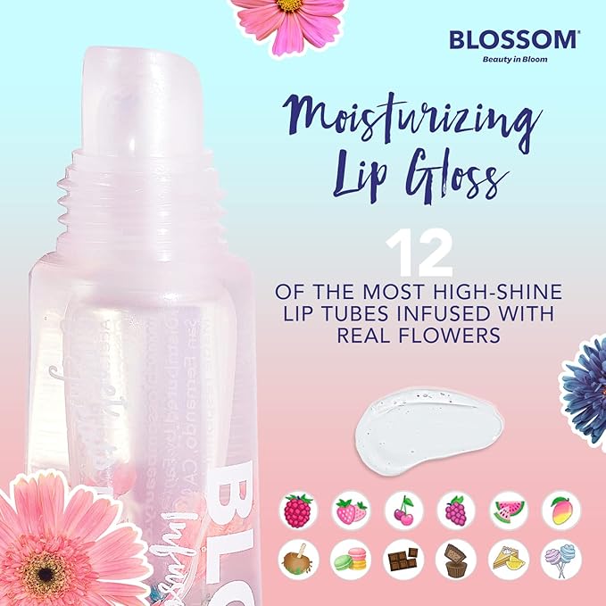 Blossom Scented Moisturizing Lip Gloss Tubes, Infused with Real Flowers, 0.3 fl. oz/9ml, Cotton Candy
