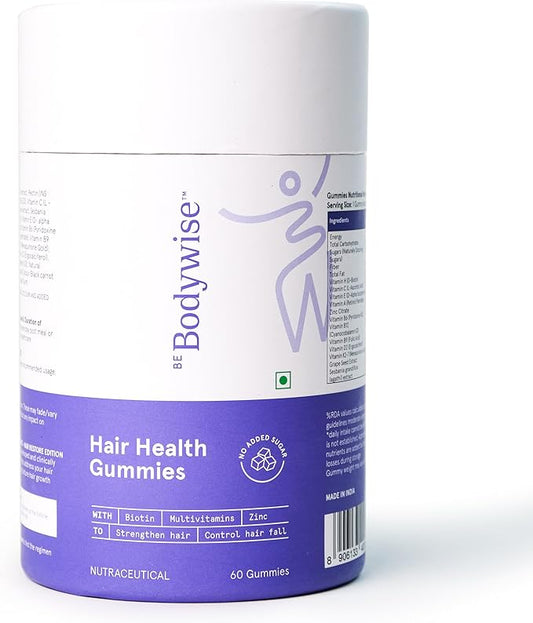 Be Bodywise Biotin Hair Gummies for Stronger, Shinier Hair & Nails | 60 Days Pack | with Biotin, Zinc, Folic Acid, Fibre & Multivitamin | Strawberry Flavour | No Added Sugar & Gut Friendly