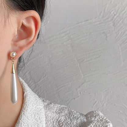 Boho Teardrop pearl Earrings Thin pearl