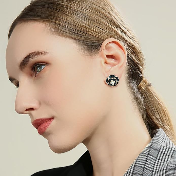 CLASSYZINT Gold/White/Red/Black Flower Stud Earrings