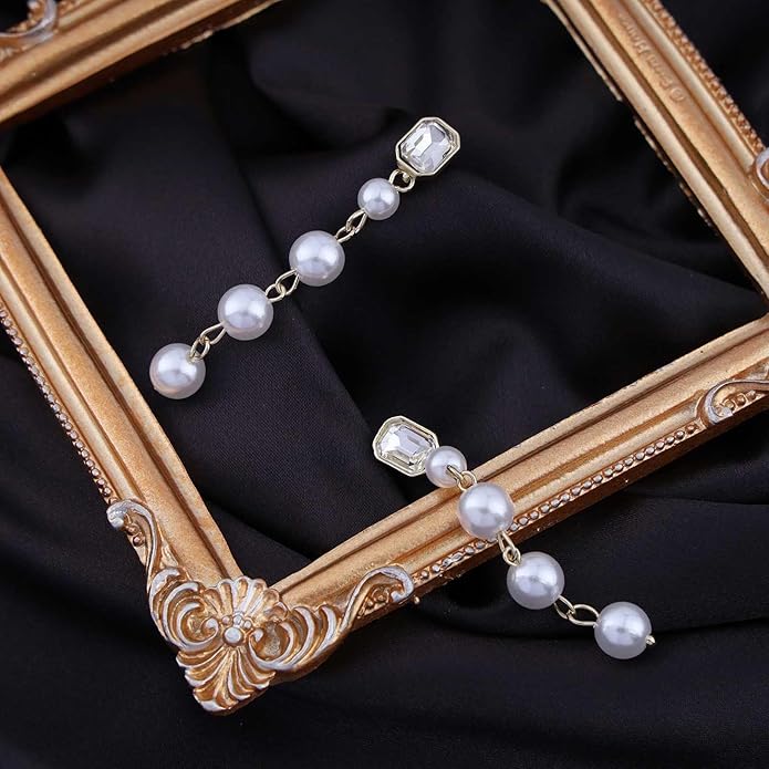 Vintage Crystal Pearl Drop Earrings Long