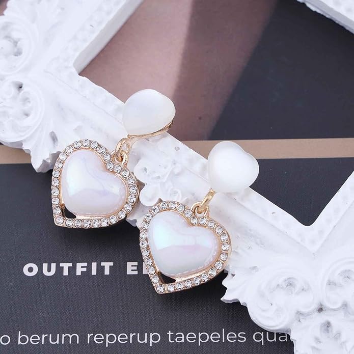 Vintage Rhinestone Heart Drop Earrings Opal