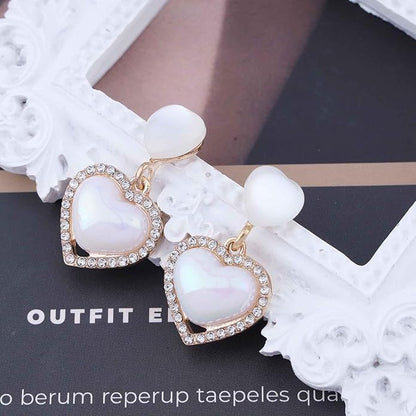 Vintage Rhinestone Heart Drop Earrings Opal