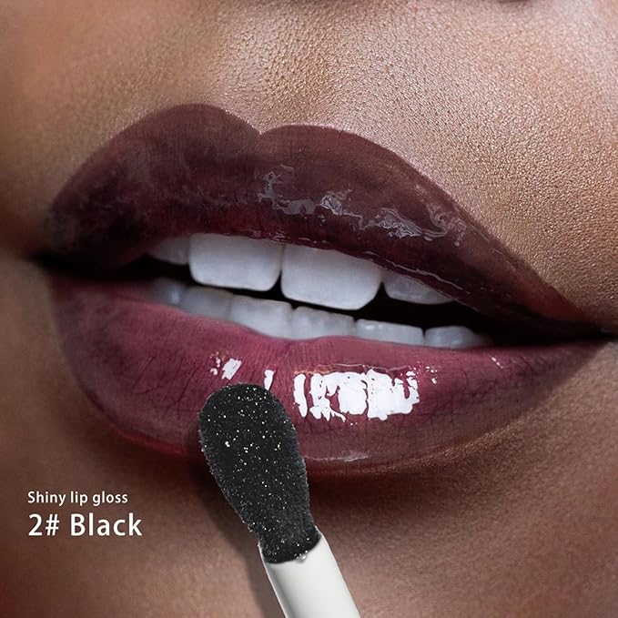 MAEPEOR Black Glossy Lipgloss 5 Colors Nourishing High-shine Glossy Lipgloss Luscious-colors Non-Sticky Shine Glossy Lipgloss (Black)