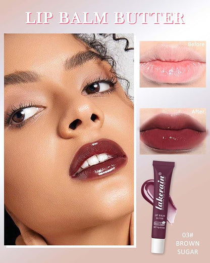 Lip Butter Balm Vanilla Beige Brown Lip Gloss, Shea Butter Tinted Lip Balm,Lip Glowy Balm Hydrating Lip Mask,Glossy Plumping Butter Lip Gloss for Dry Cracked Lips, All-Day Moisture Non-sticky Lip Care