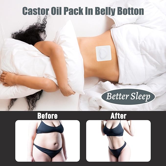 30Pcs Castor Oil Pack Wrap in Belly Button for Liver Detox, Highly Absorbent Self-Adhesive Castor Oil Wrap Organic Cotton, Anti-Seepage(Oil Not Included)