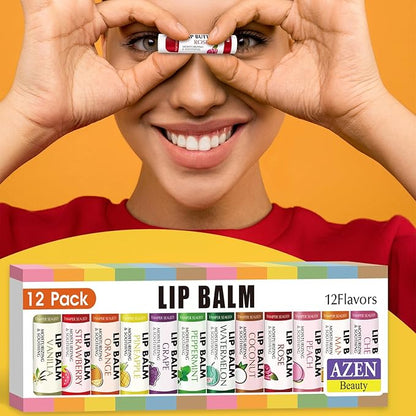 AZEN 12 Pack Lip Balm, Natural