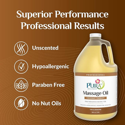 Coconut Therapy Massage Oil, Coconut Massage, Physical Therapy Coconut Oil, Professional Deep Tissue Therapy, Pura Wellness Massage OIl, Unscented Oil for Physical Therapy and Recovery, 128oz