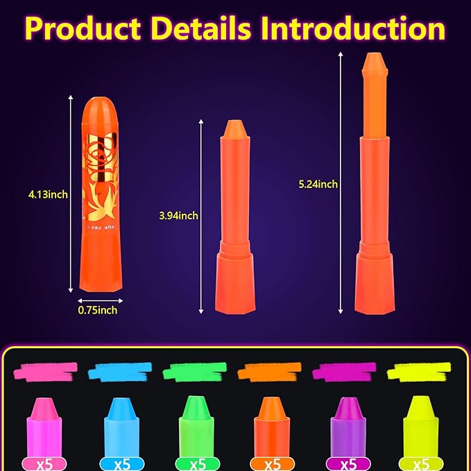 30PCS Glow in the Dark Body & Face Party Supplies