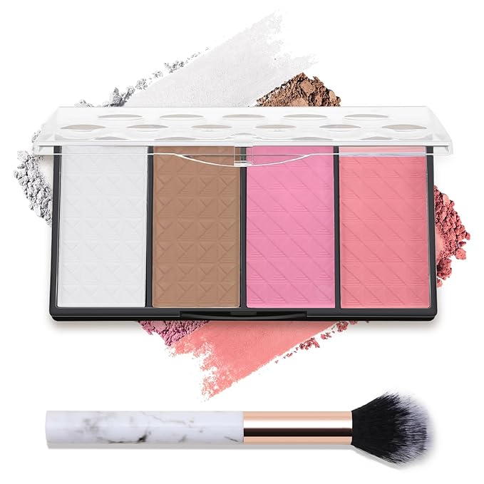 Contour Highlighter Blush Powder Makeup Palette, 4 Colors