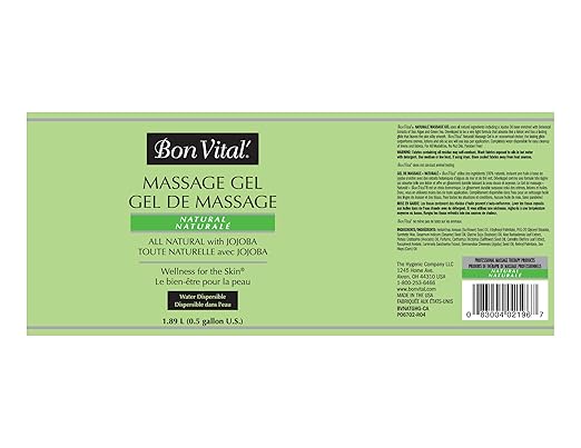Bon Vital' Naturale Massage Gel with Natural Ingredients for Earth-Friendly Massage, Hypoallergenic Massage Gel for Sensitive Skin, Moisturizer Absorbs Like Lotion, 1/2 Gal, Label may Vary