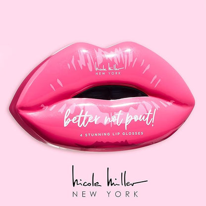 Nicole Miller Lip Gloss Collection, 4 Count (Pack of 1), Better Not Pout Pink