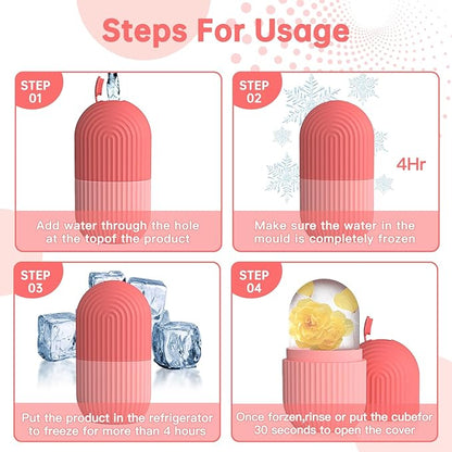 Ice Roller for Face and Eye，Ice Cube Roller Massager for Skin Women Care Tools, Naturally Conditioning De-Puff Eye Bags, Reduce Migraine Pain， Reusable Massage Silicone Ice Mold （Pink）