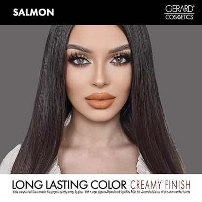 Gerard Cosmetics Color Your Smile Lip Gloss Salmon | Super Pigmented Peach Lip Gloss with LED Light and Mirror | Shiny Finish | Hydrating Liquid Peach Lipstick | Cruelty Free and Made in USA