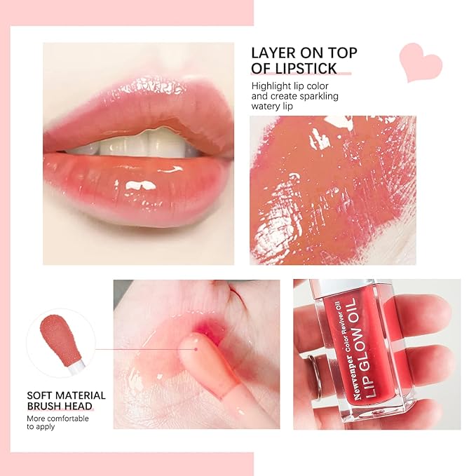 Hydrating Lip Glow Oil Long Lasting Plumping Lip Gloss Transparent Toot Lip Balm Moisturizing Lip Oil Repairing Lip Lines and Prevents Dry Cracked for Lip Care and Dry Lips ROSEWOOD