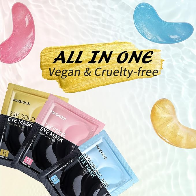 24k Gold Under Eye Patches & 3 in 1 Eye Masks Gift Set, Collagen Eye Patches for Dark Circles Undereye Bags Wrinkles and Puffiness, Eye Skin Care Gift for Her