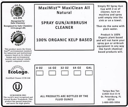 MaxiMist MaxiClean Organic, Natural Airbrush Spray Tanning Spray Gun Cleaner 8 oz - (use for spray tan equipment)