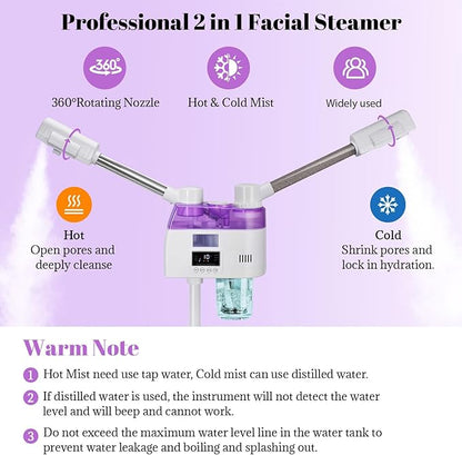 Professional 2 in 1 Facial Steamer, Esthetician Steamer with Hot & Cold Mist, Face Steamer for Facial Deep Cleaning, Facial Steamer for Home Beauty Salon Spa
