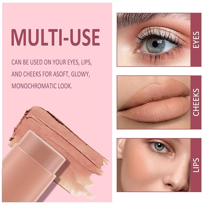 Cream Blush Makeup,Buildable Blush Stick for Cheeks,Matte Finish,Long Multi Stick