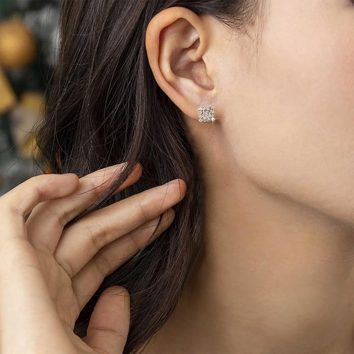 Vintage Crystal Square Earrings Rhinestone Square Stud Earrings