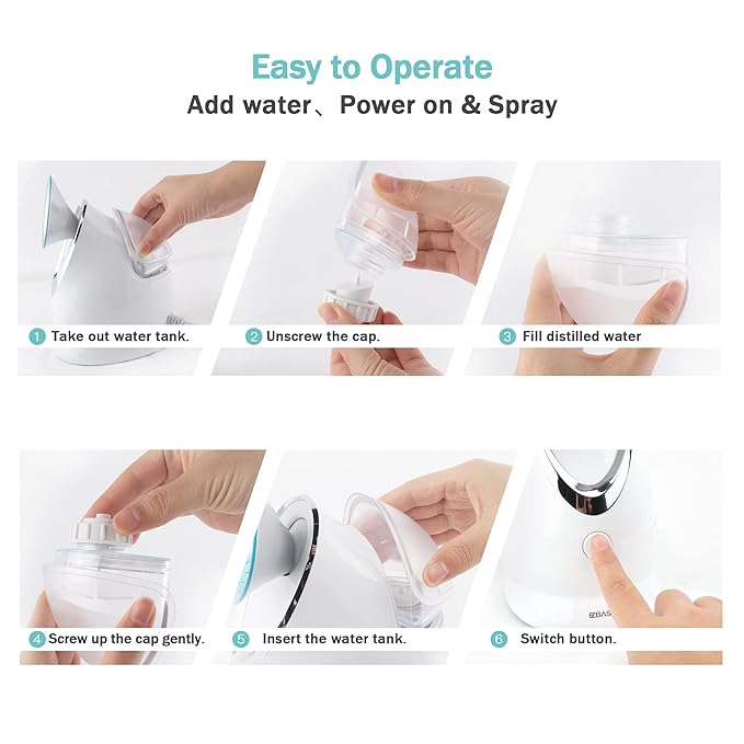 EZBASICS Facial Steamer Ionic Face Steamer for Home Facial, Warm Mist Humidifier Atomizer for Face Sauna Spa Sinuses Moisturizing, Unclogs Pores, 1 Pack + 5 Stainless Steel Skin Kit Warm Pink