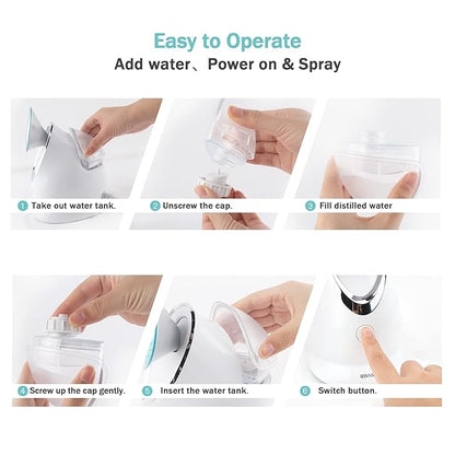 EZBASICS Facial Steamer Ionic Face Steamer for Home Facial, Warm Mist Humidifier Atomizer for Face Sauna Spa Sinuses Moisturizing, Unclogs Pores, 1 Pack + 5 Stainless Steel Skin Kit Blue