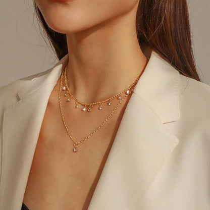 Boho Layered Gold Choker Necklace Crystal