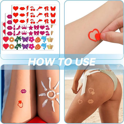 225 Pieces Tanning Stickers, Sunbathing Tattoo Body Sticker Self Adhesive for Indoor Tanning Beds, 15+ Styles Heart Butterfly Lips Strawberries Shaped