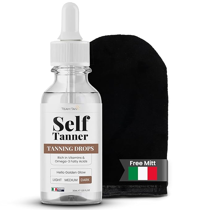 Team Tan Self Tanning Drops - Fully Customizable Body and Face Tanning Drops, Active Skincare Ingredients Enriched Self Tanner Kit for Fake Tan, No Streaks or Nasty Smell (Dark)