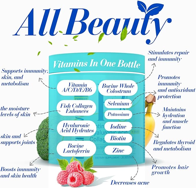 Hair Skin and Nails Vitamins, Biotin with Bovine Colostrum, Collagen & Vitamin A, B6, C, D, E, Supports Healthy Hair, Nails & Skin for Men and Women-076