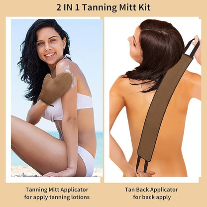 WLLHYF Self Tanning Mitt Applicator kit, Lotion Applicator For Back, Face Fake Tan Mitten, Ultra Soft Streak Free Reusable Tanning Glove for Self Tan (Brown)