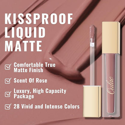 Oulac Matte Liquid Pink Lipstick for Women, Long Lasting Lipstick Waterproof Lip Stain, No Transfer, Creamy High Pigmented Formula with Rose Oil, Vegan & Cruelty-Free M28