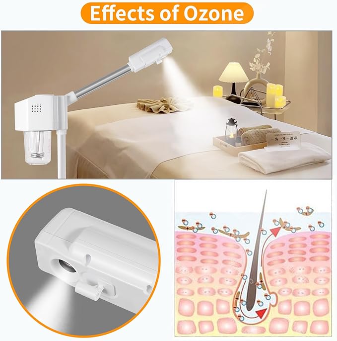 Professional Facial Steamer, Hot Mist Spray, Vaporizador Facial Steamer for Esthetician, Height Adjustable, SPA at Home, White